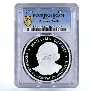 Mauritius 100 rupees Politics Mahatma Gandhi Visit PR69 PCGS silver coin 2001