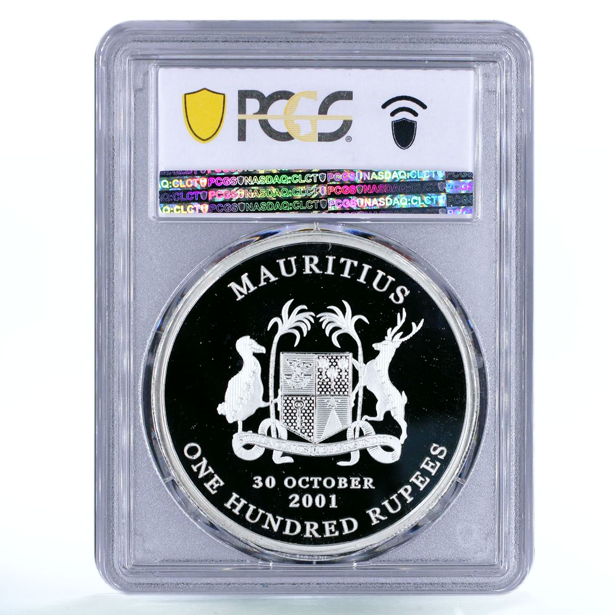 Mauritius 100 rupees Politics Mahatma Gandhi Visit PR69 PCGS silver coin 2001