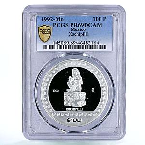 Mexico 100 pesos Precolombina Seated Xochipilli Sculpture PR69 PCGS Ag coin 1992