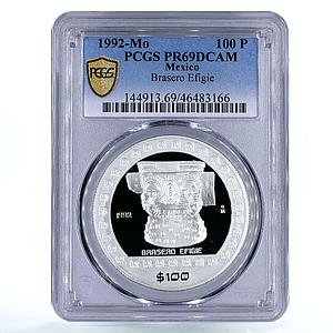 Mexico 100 pesos Precolombina Brasero Efigie Statue PR69 PCGS silver coin 1992