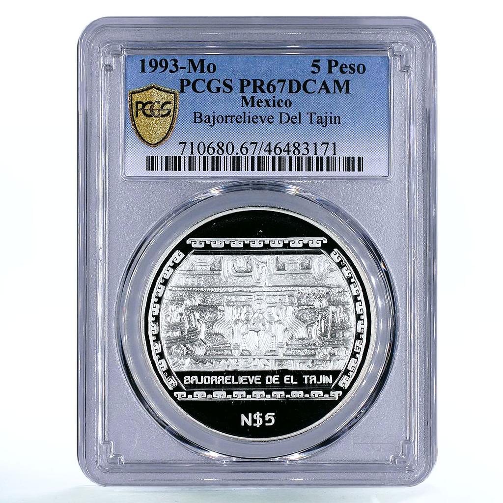 Mexico 5 pesos Precolombina Bajorrelieve Del Tajin PR67 PCGS silver coin 1993