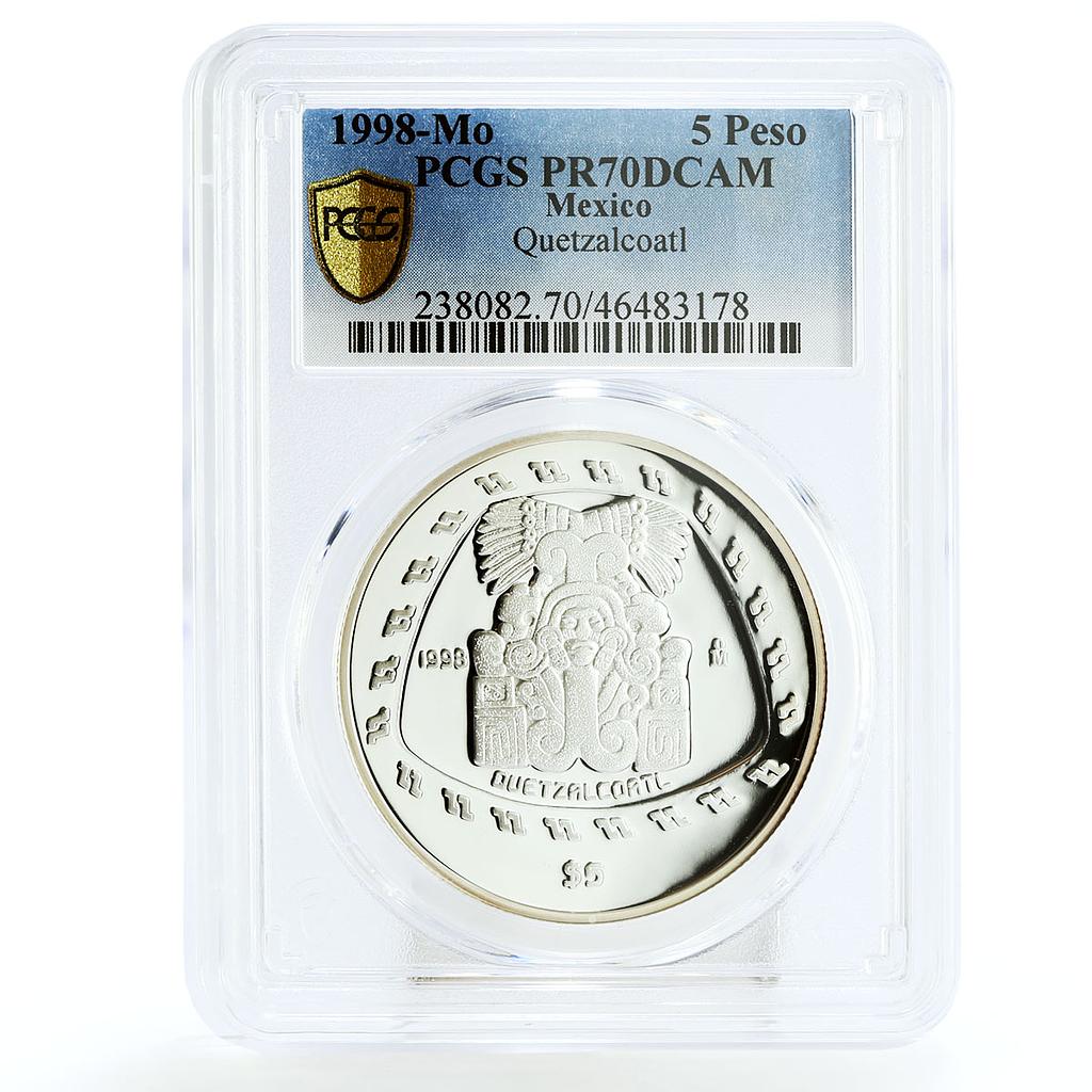 Mexico 5 pesos Precolombina Quetzalcoatl Toltec PR70 PCGS silver coin 1998