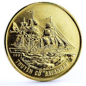 Vietnam 10 dong Boats of World series Savannah Ship gilded CuNi coin 1991