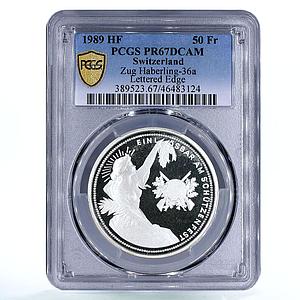 Switzerland 50 francs Zug Menzingen Shooting Festival PR67 PCGS silver coin 1989