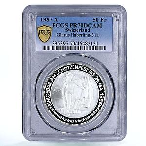 Switzerland 50 francs Glarus Shooting Festival Eagle PR70 PCGS silver coin 1987