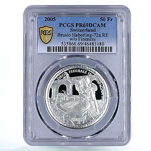 Switzerland 50 francs Brusio Shooting Festival Train Rail PR69 PCGS Ag coin 2005