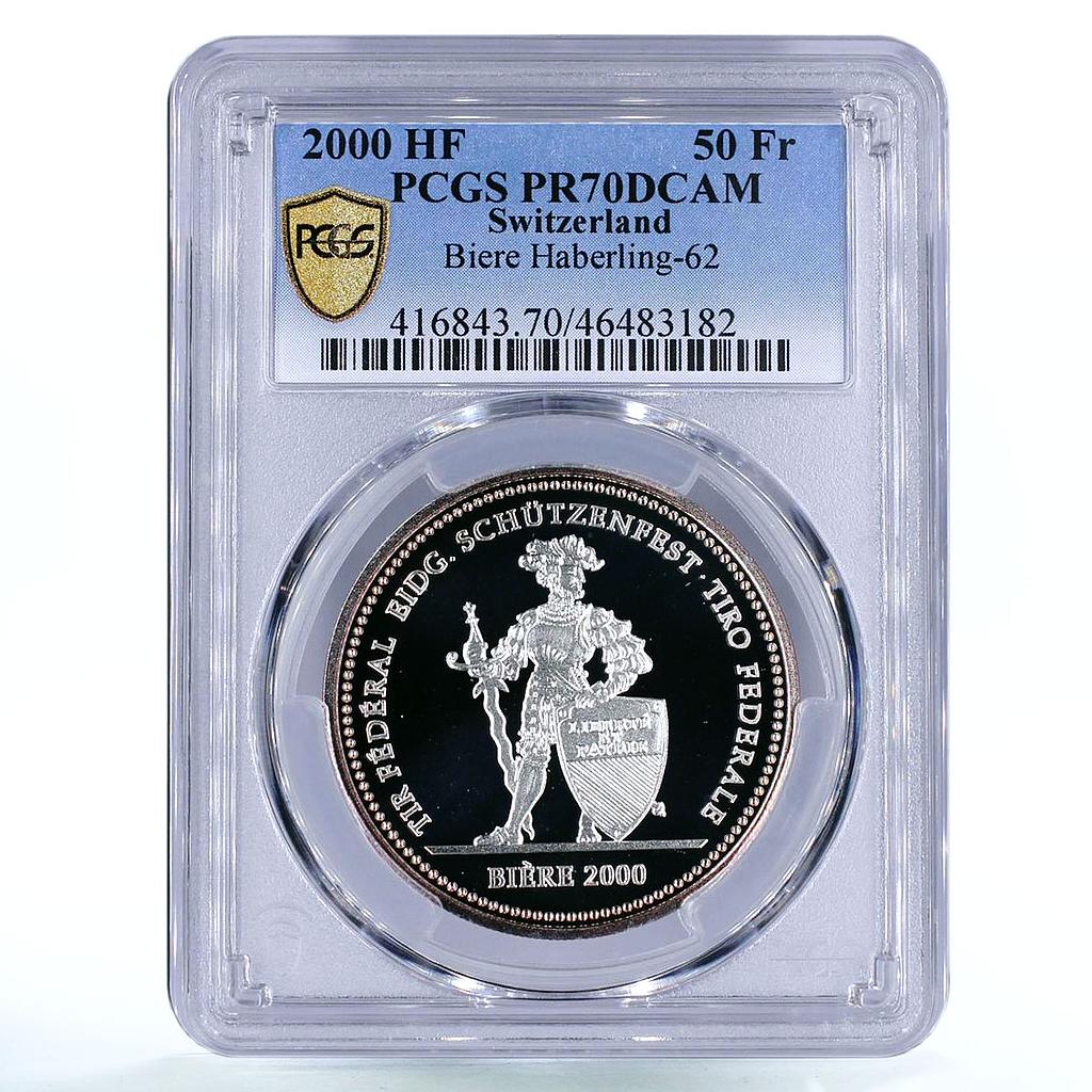 Switzerland 50 francs Biere Shooting Festival Knight PR70 PCGS Ag coin 2000