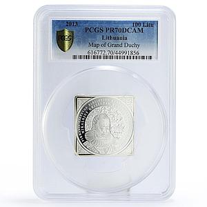 Lithuania 100 litu 1st Map of Grand Duchy PR70 PCGS silver coin 2013