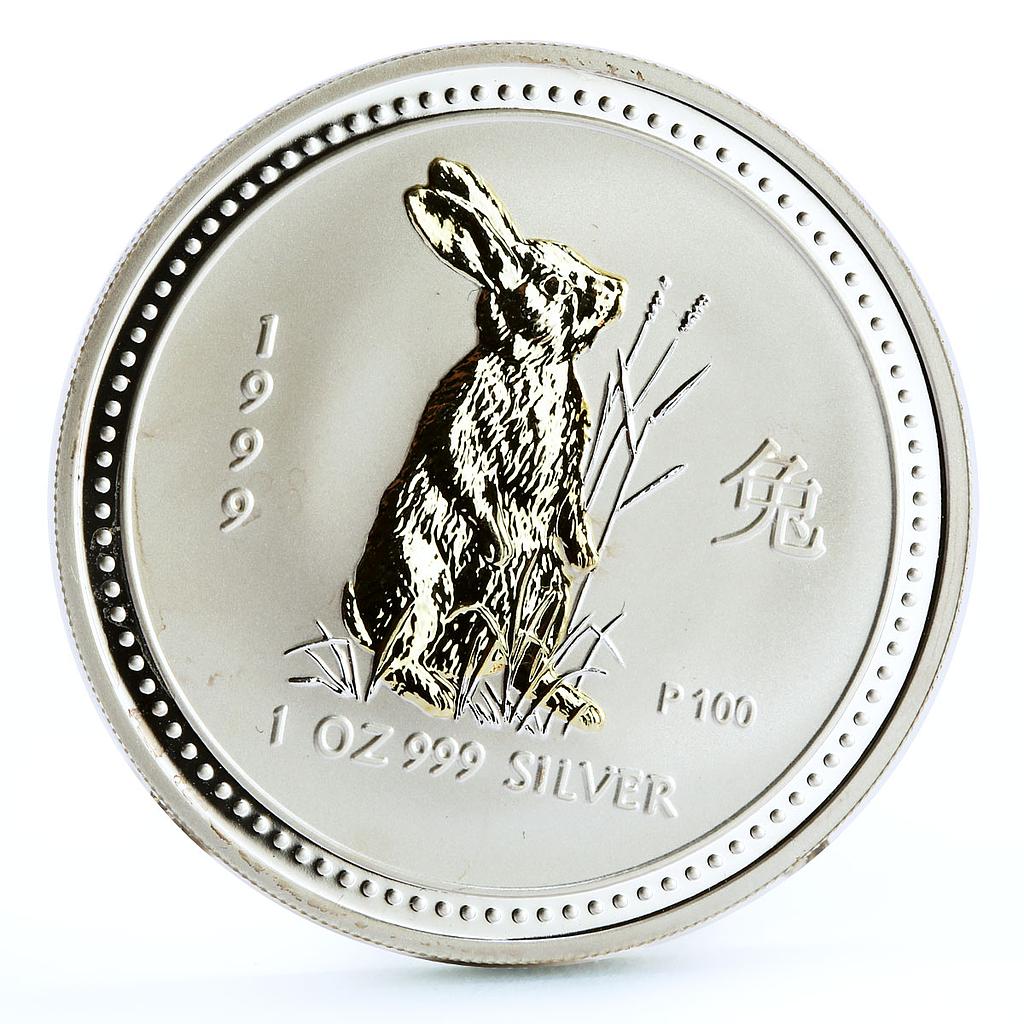 Australia 1 dollar Lunar Calendar I Year of the Rabbit gilded silver coin 1999