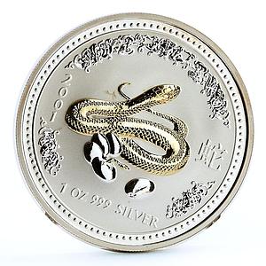 Australia 1 dollar Lunar Calendar I Year of the Snake gilded silver coin 2001