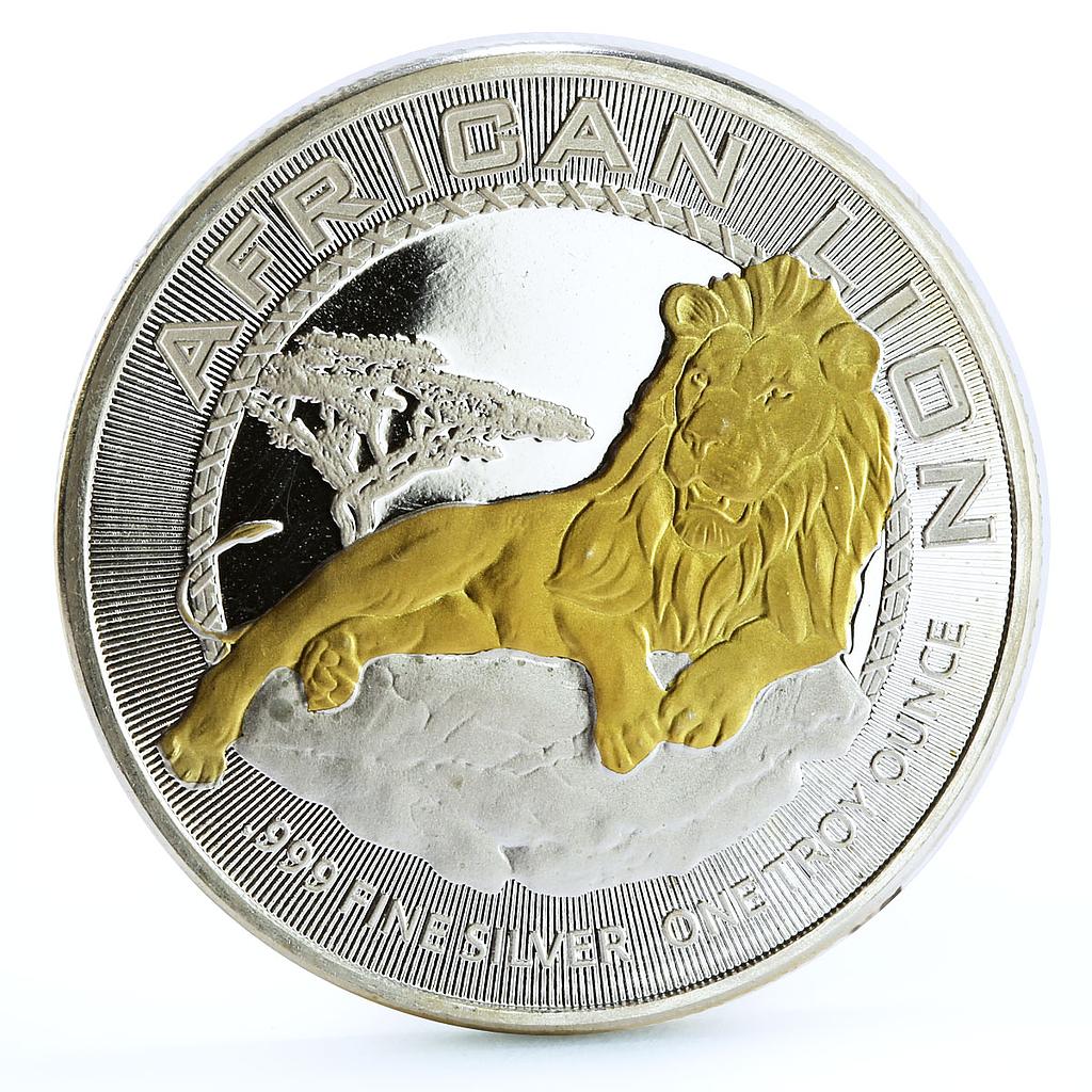 Niue 2 dollars Big African Five Lion Animals Fauna gilded silver coin 2017