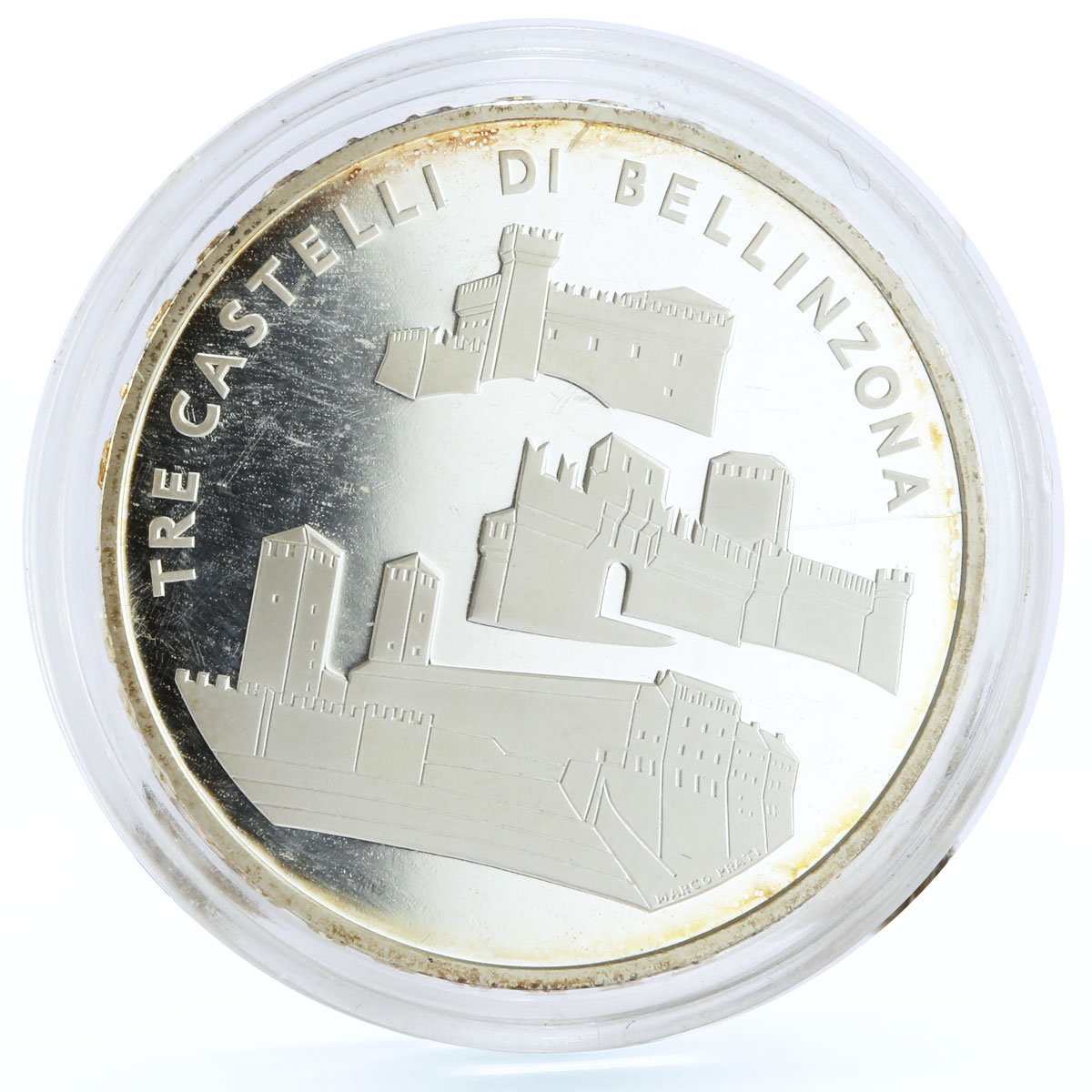 Switzerland 20 francs Bellinzona Castles Architecture proof silver coin 2004