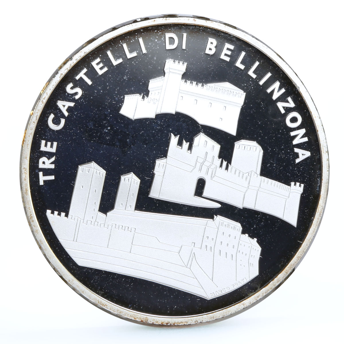 Switzerland 20 francs Bellinzona Castles Architecture proof silver coin 2004