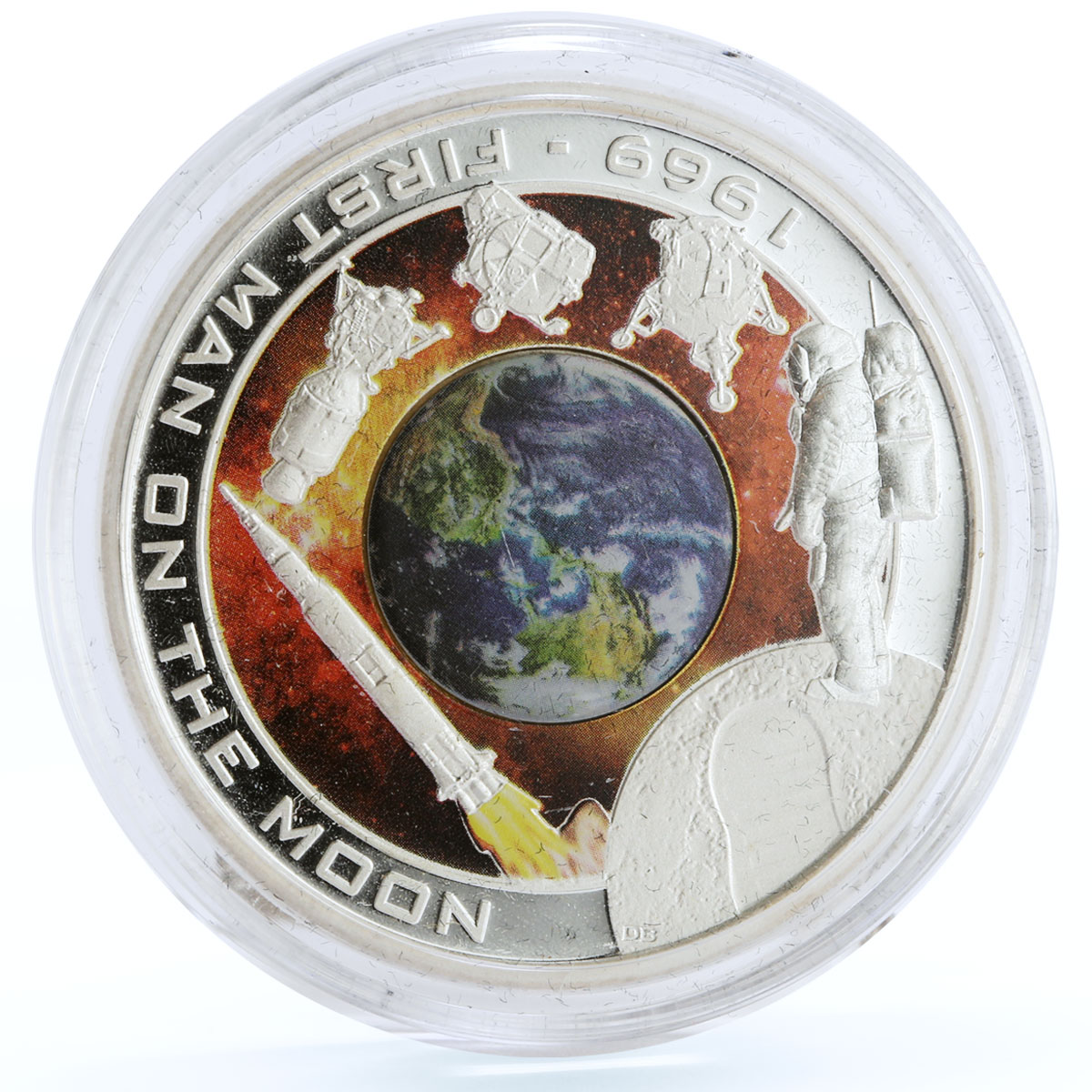 Cook Islands 1 dollar 1st Moon Walk Astronaut Shuttle Ship silver coin 2009