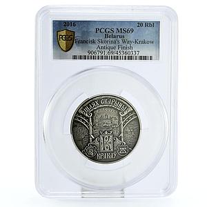Belarus 20 rubles Francisk Skorinas Way Krakow Poland MS69 PCGS silver coin 2016