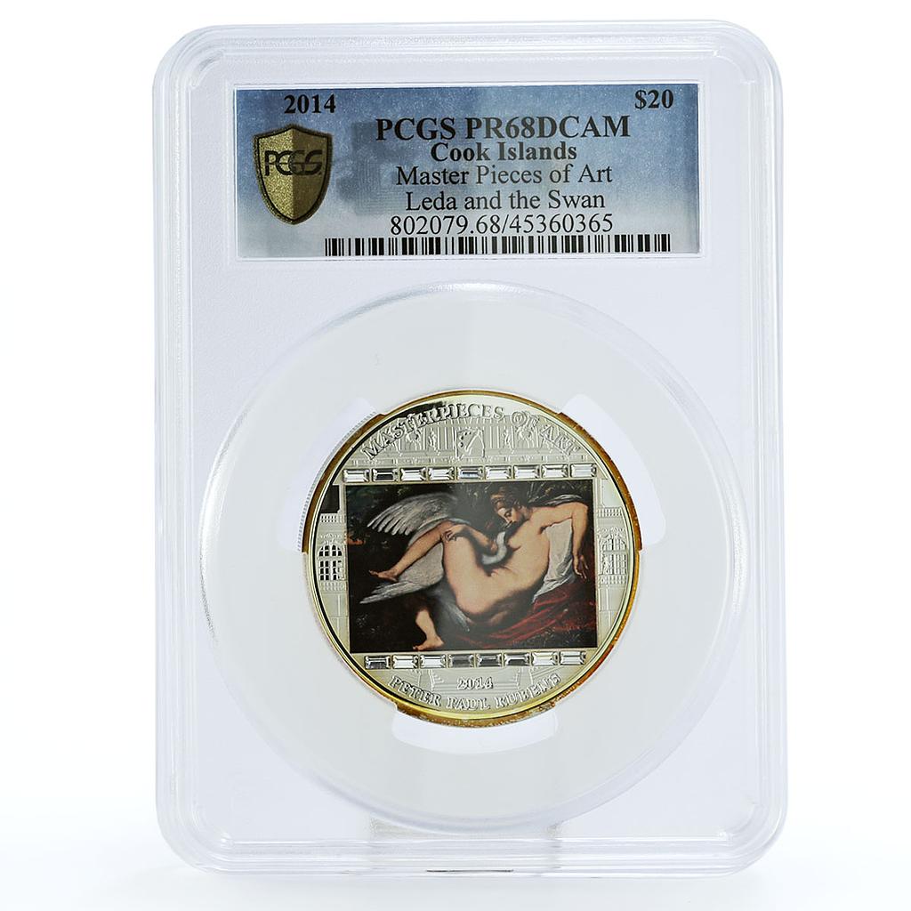 Cook Islands 20 dollars Peter Rubens Leda Swan Bird Art PR68 PCGS Ag coin 2014