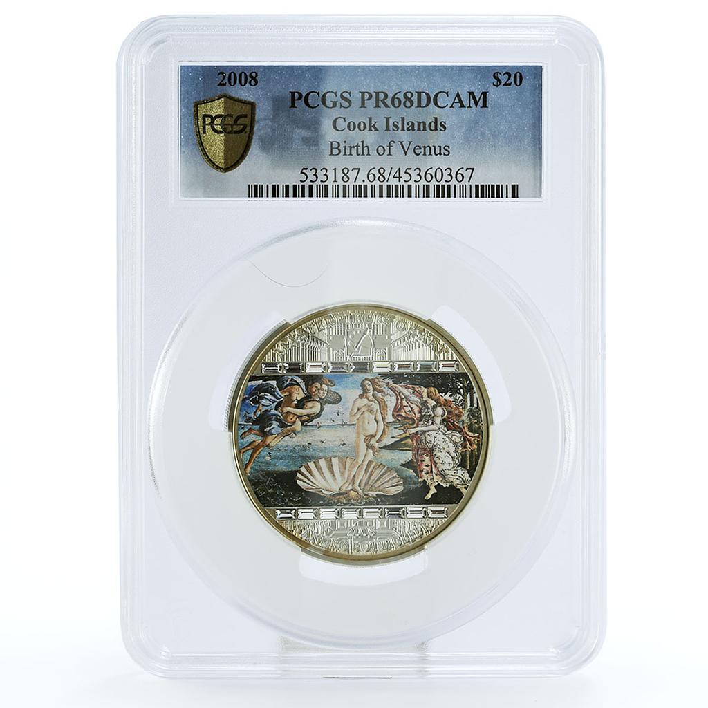 Cook Islands 20 dollars Sandro Botticelli Birth of Venus PR68 PCGS Ag coin 2008