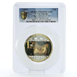 Cook Islands 20 dollars Carl Spietzweg Poor Poet Art PR69 PCGS Ag coin 2009