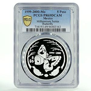 Mexico 5 pesos Millennium Butterfly Fauna PR69 PCGS silver coin 1999 2000