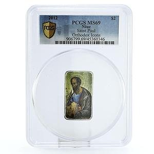 Niue 2 dollars Rublev Orthodox Shrines Saint Paul Art MS69 PCGS Ag coin 2012