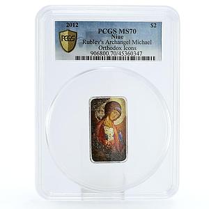Niue 2 dollars Rublev Orthodox Shrines Archangel Michael MS70 PCGS Ag coin 2012