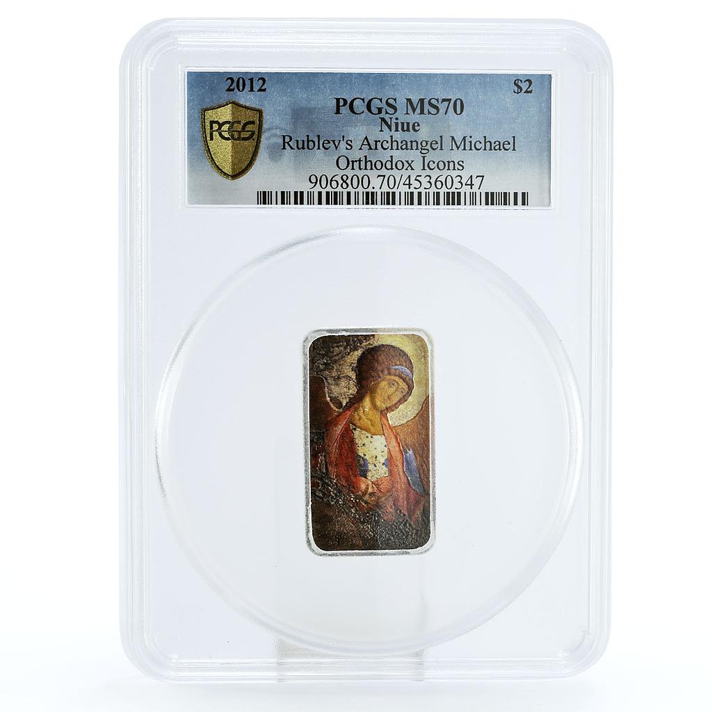 Niue 2 dollars Rublev Orthodox Shrines Archangel Michael MS70 PCGS Ag coin 2012