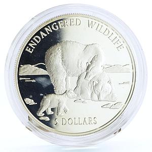 Cook Islands 5 dollars Endangered Wildlife Polar Bears Fauna silver coin 1996