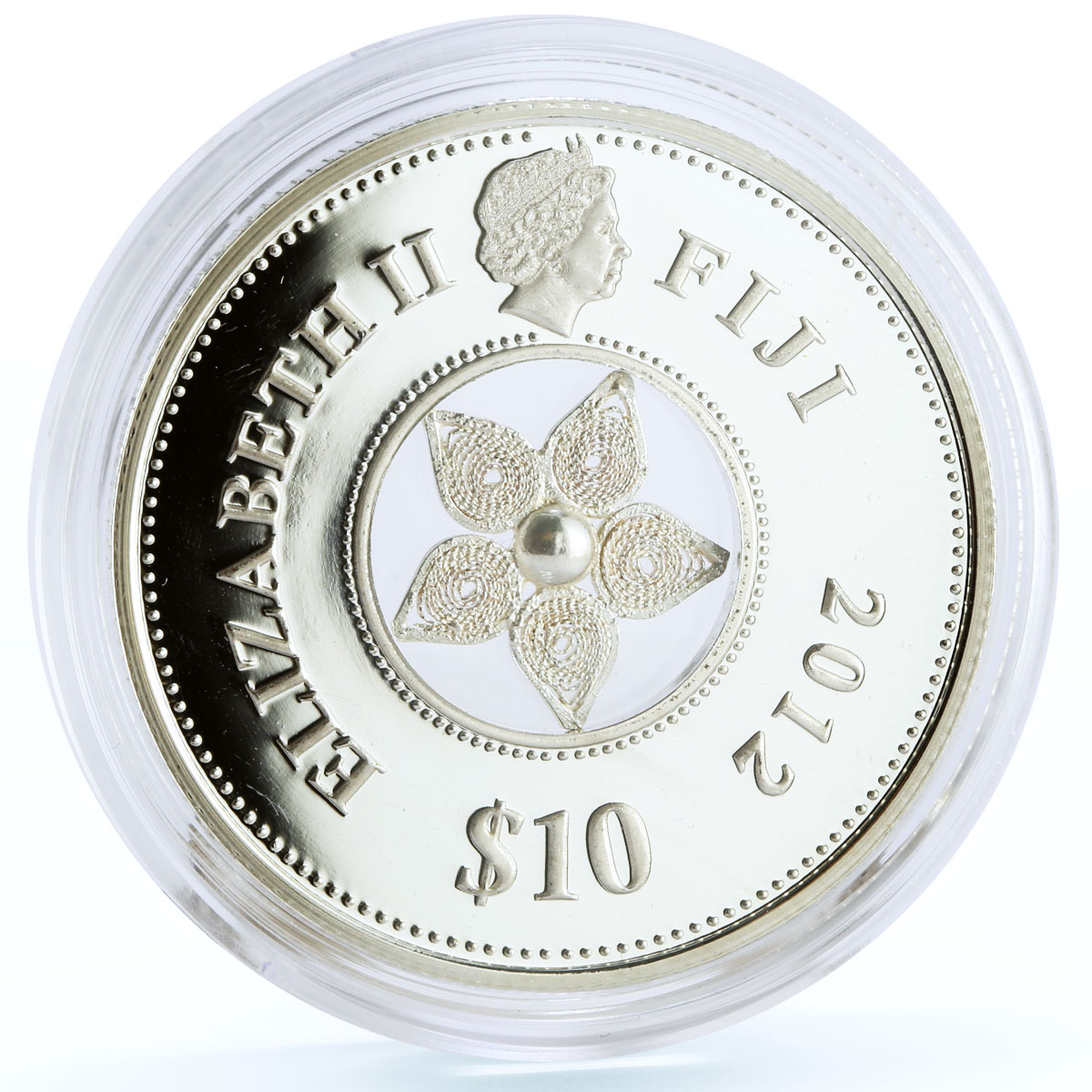 Fiji 10 dollars Jewel Filigree Zirconia Star Precious Ornament Art Ag coin 2012