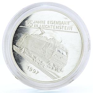 Liechtenstein 40 euro 125 Years Railroads Train Locomotive piedfort Ag coin 1997