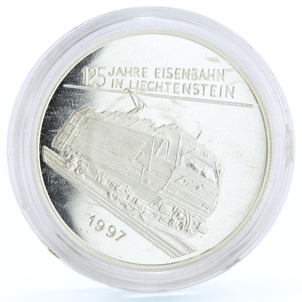 Liechtenstein 40 euro 125 Years Railroads Train Locomotive piedfort Ag coin 1997