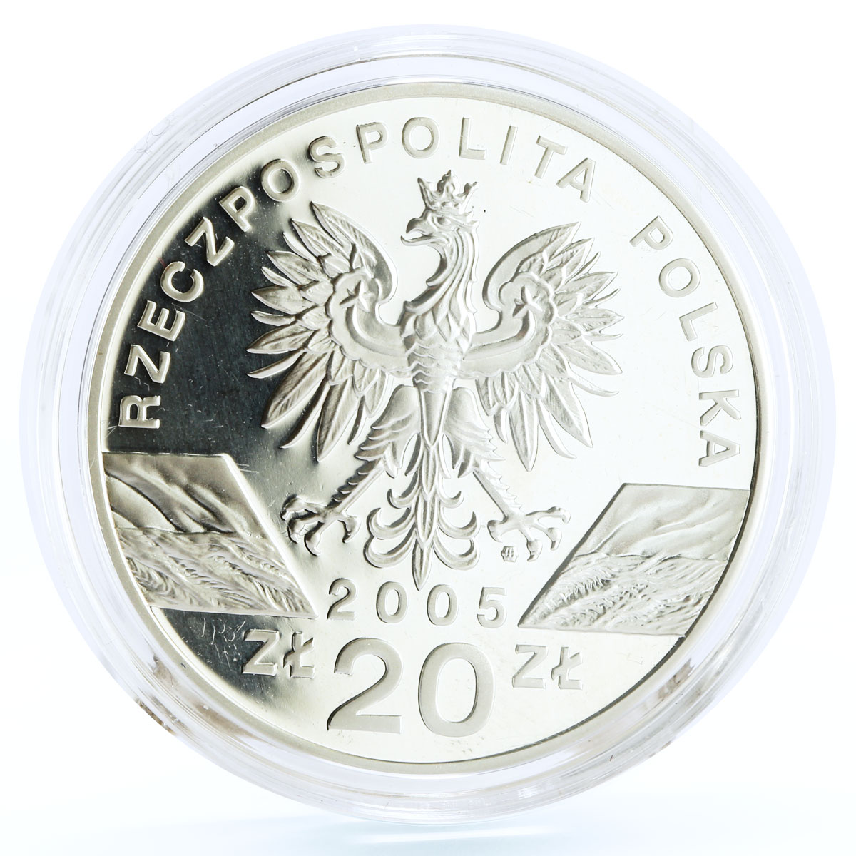 Poland 20 zlotych Endangered Wildlife Eagle Owl Bird Fauna silver coin 2005