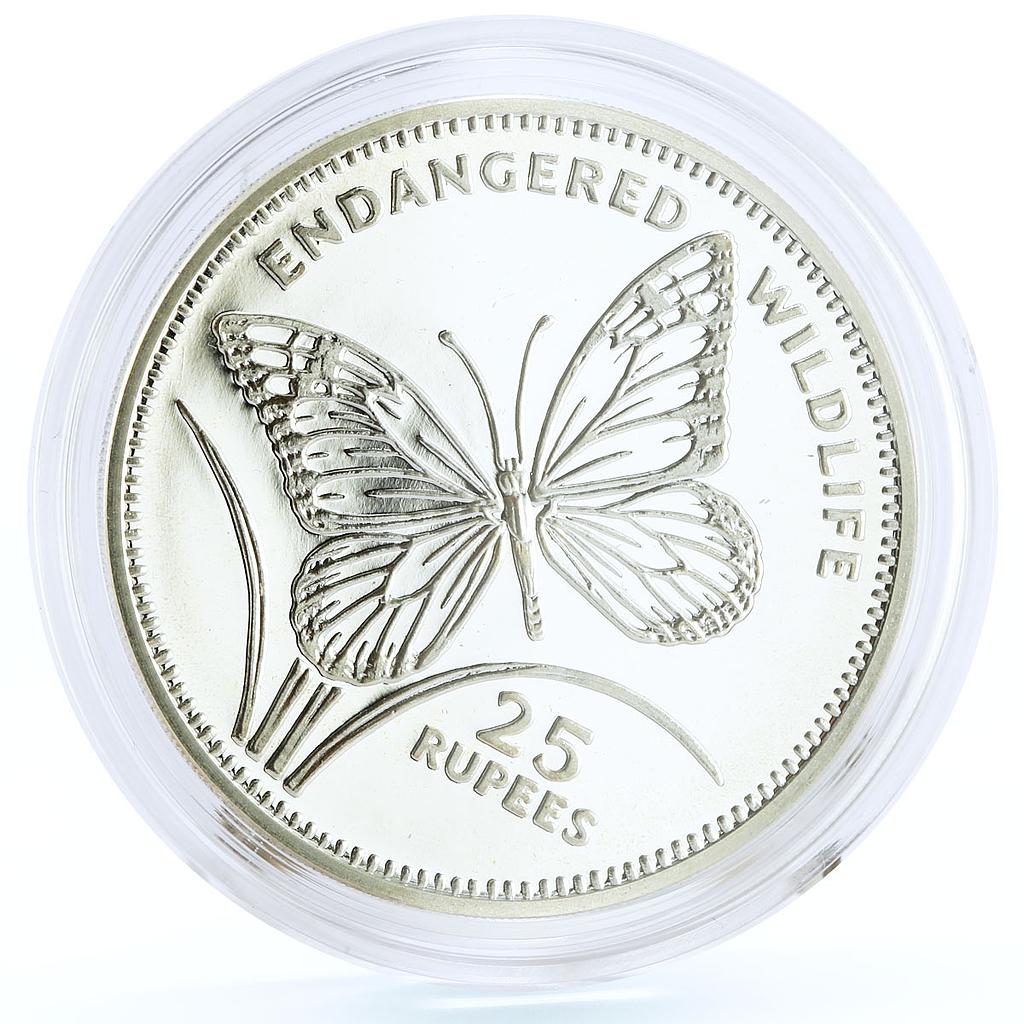 Seychelles 25 rupees Endangered Wildlife Milkweed Butterfly Fauna Ag coin 1994