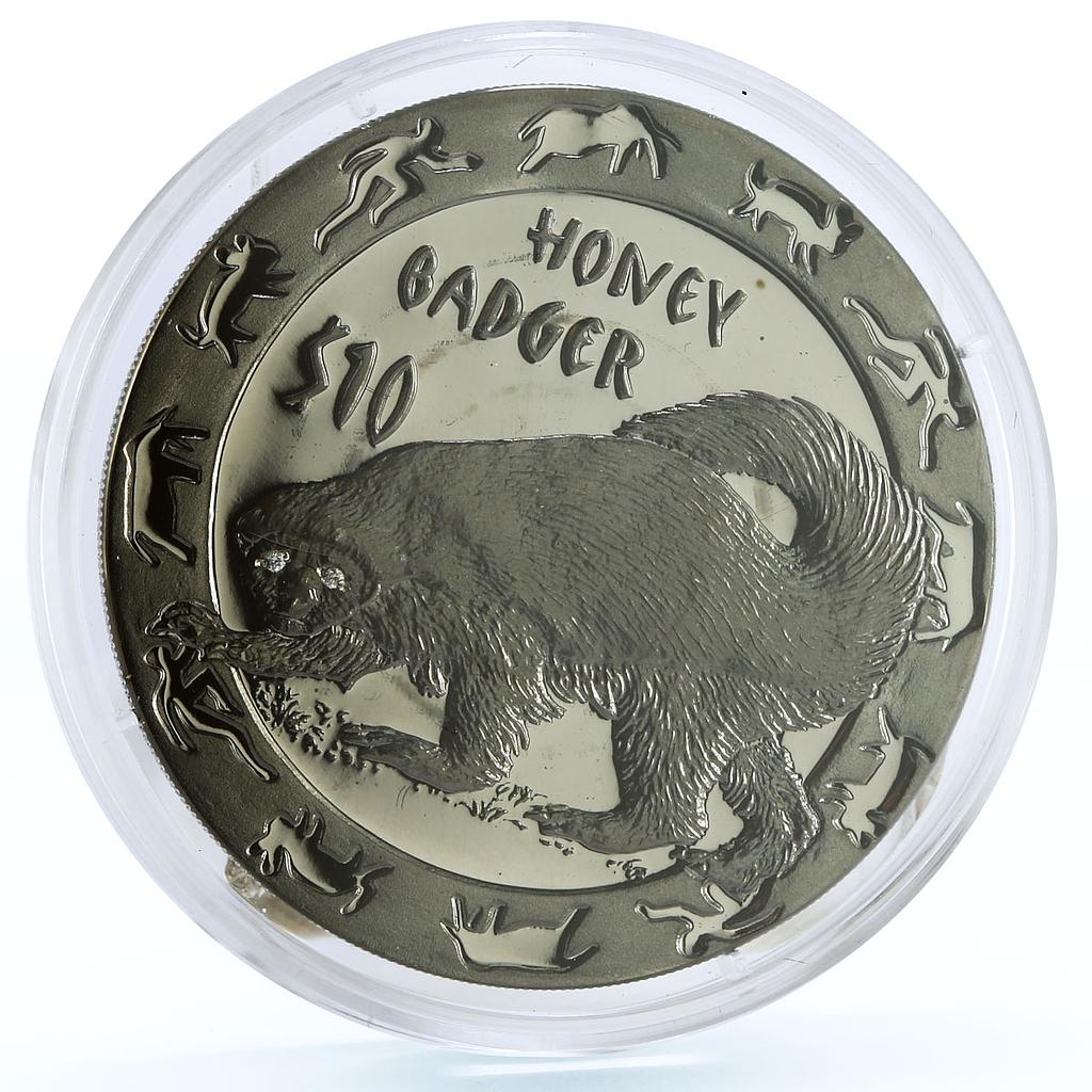 Sierra Leone 10 dollars Nocturnal Animals series Honey Badger silver coin 2008