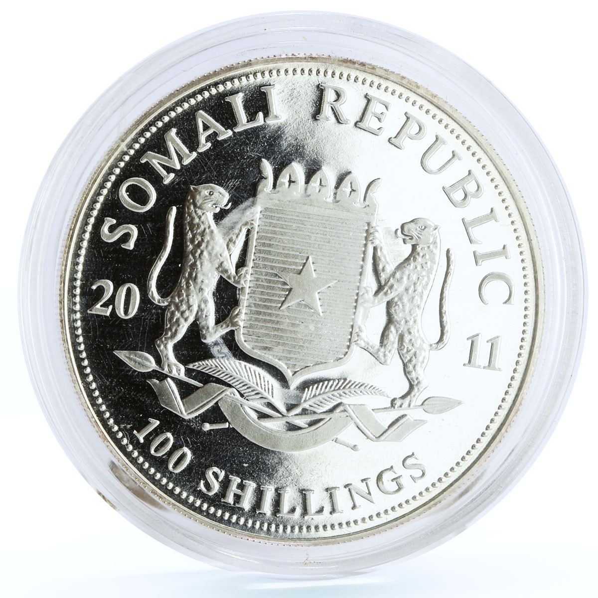 Somalia 100 shillings African Wildlife Elephants Animals Fauna silver coin 2011