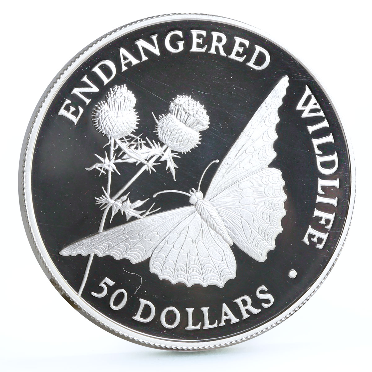 Cook Islands 50 dollars Endangered Wildlife Admiral Butterfly Fauna Ag coin 1992