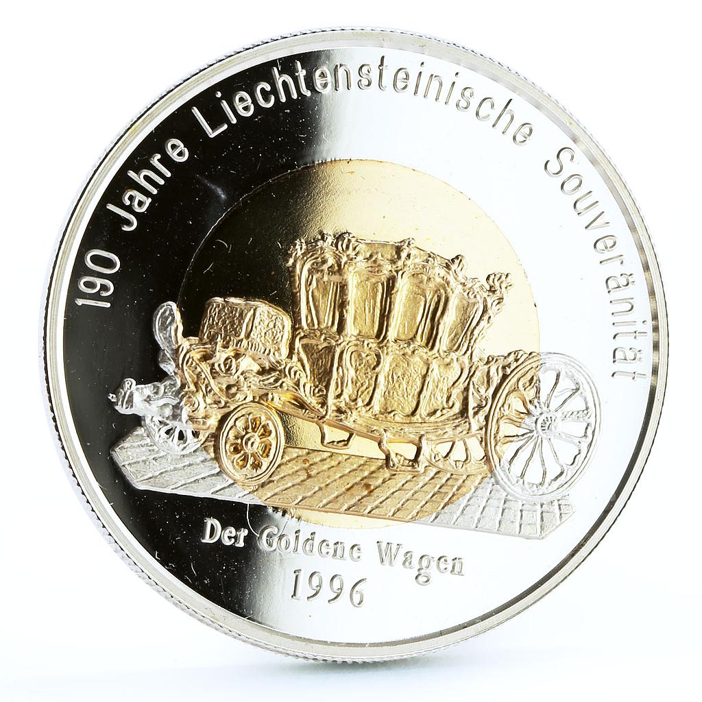 Liechtenstein 40 euro 190th Independence Carriage piedfort gilded Ag coin 1996