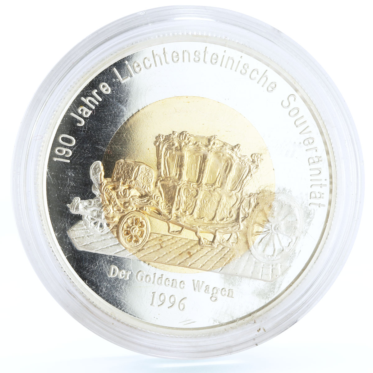 Liechtenstein 40 euro 190th Independence Carriage piedfort gilded Ag coin 1996