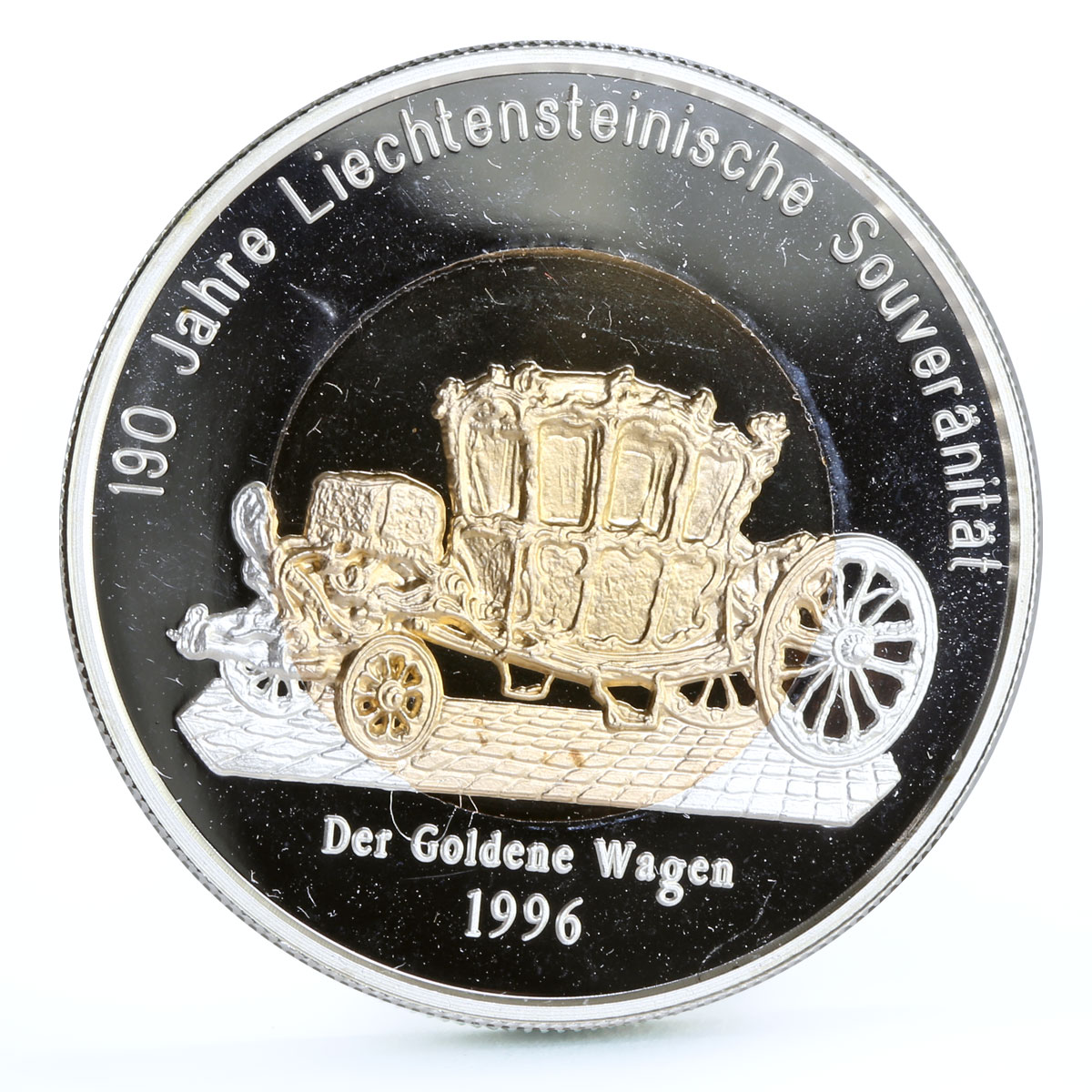 Liechtenstein 40 euro 190th Independence Carriage piedfort gilded Ag coin 1996