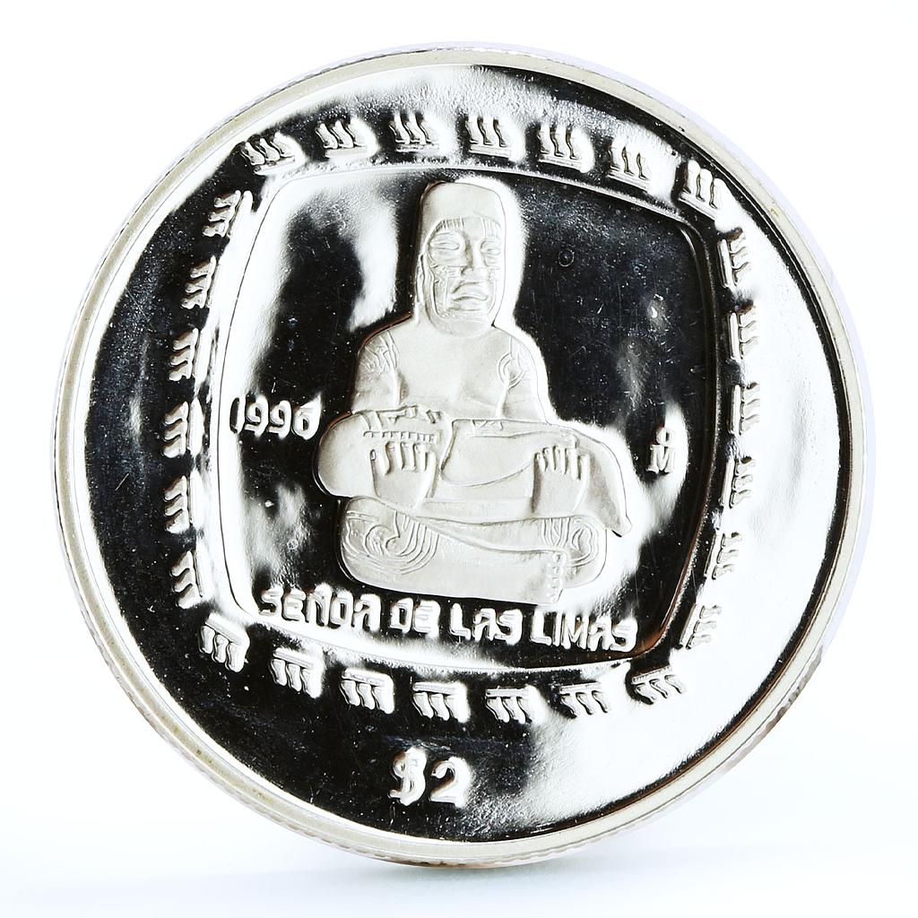 Mexico 2 pesos Senor de Las Limas Lord of Limes Statue proof silver coin 1996