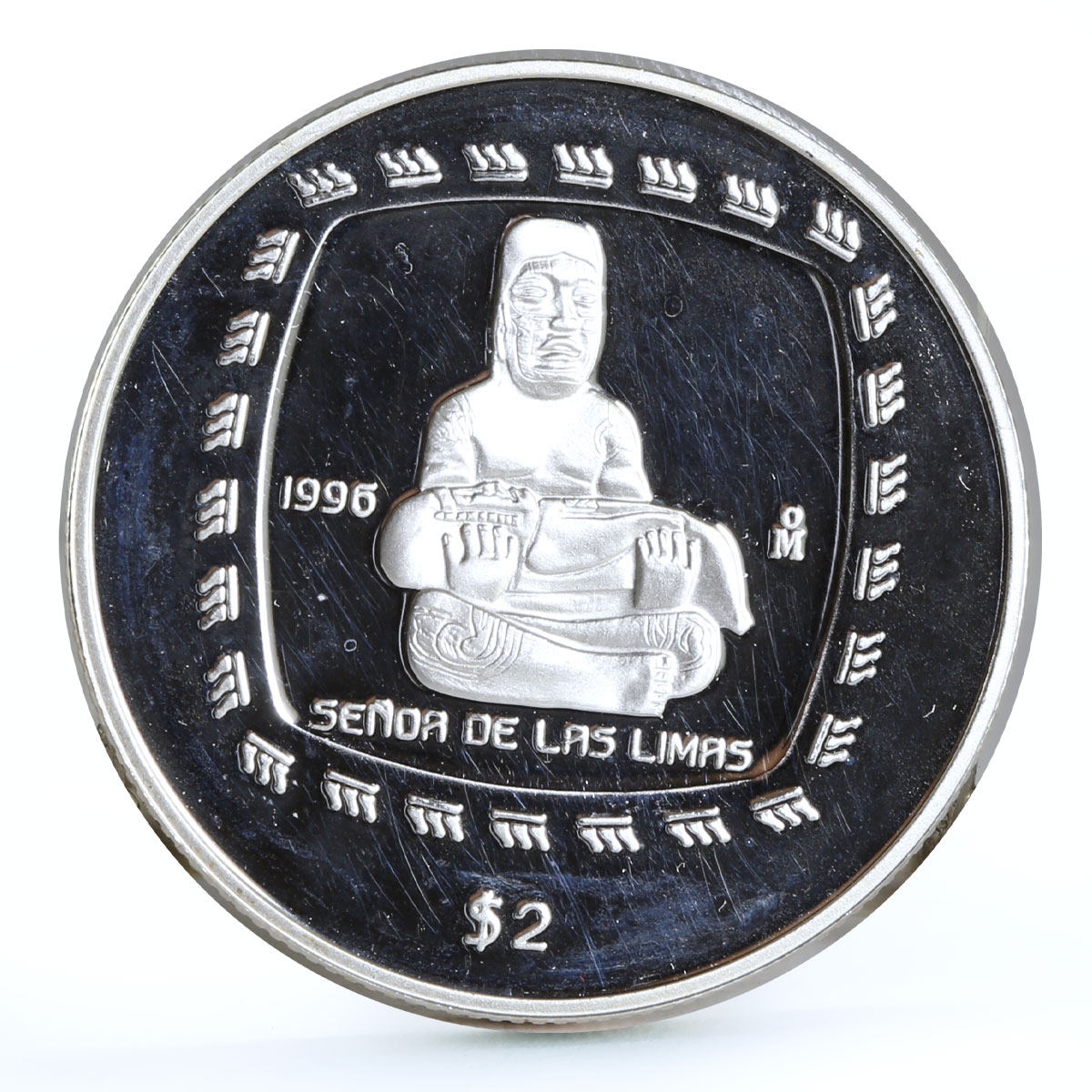 Mexico 2 pesos Senor de Las Limas Lord of Limes Statue proof silver coin 1996