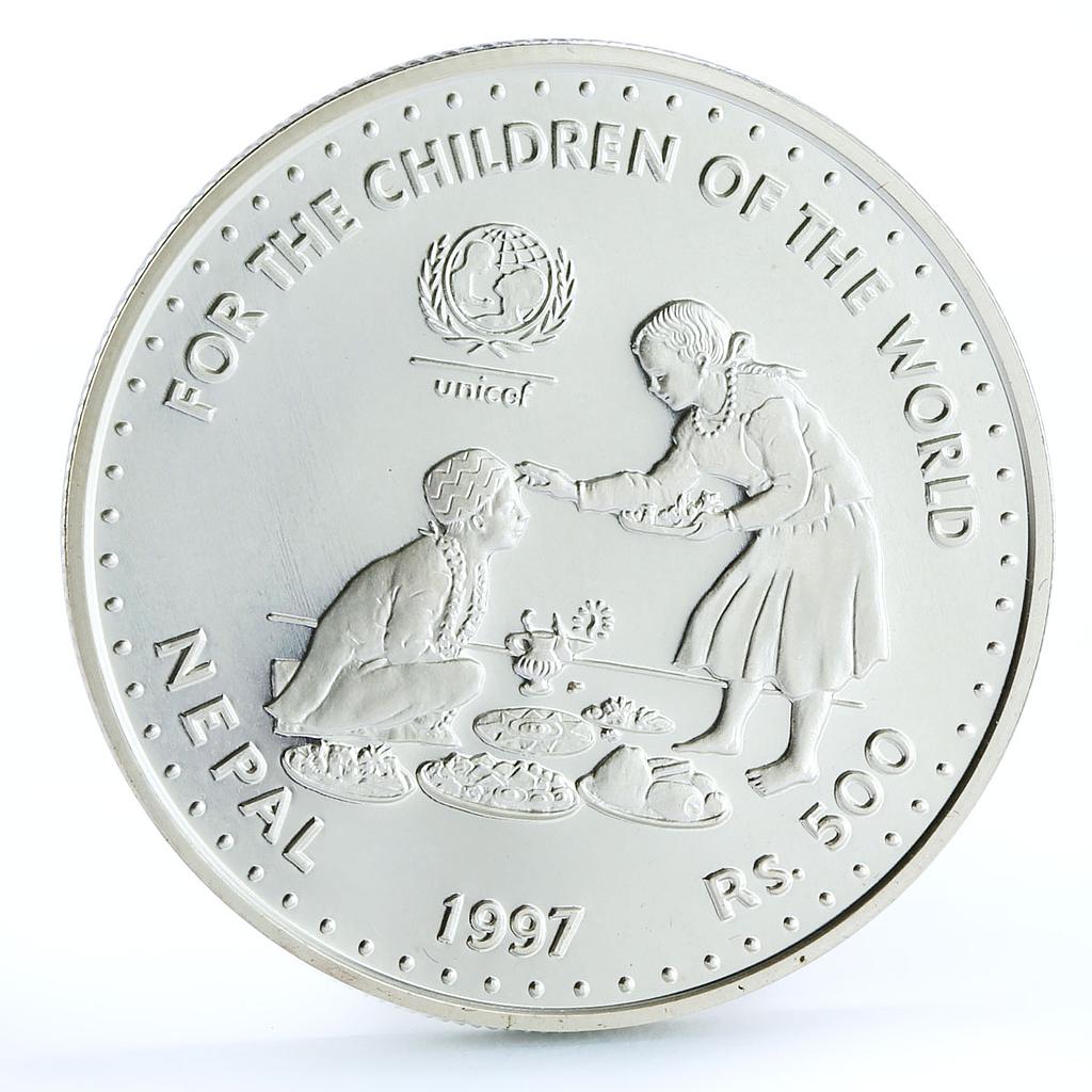 Nepal 500 rupees UNICEF Fund International Year of the Children silver coin 1997