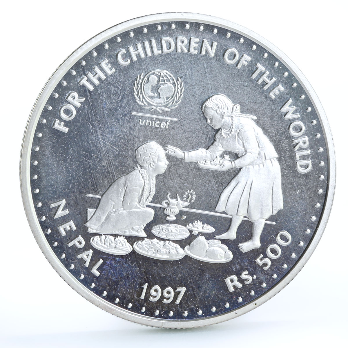 Nepal 500 rupees UNICEF Fund International Year of the Children silver coin 1997