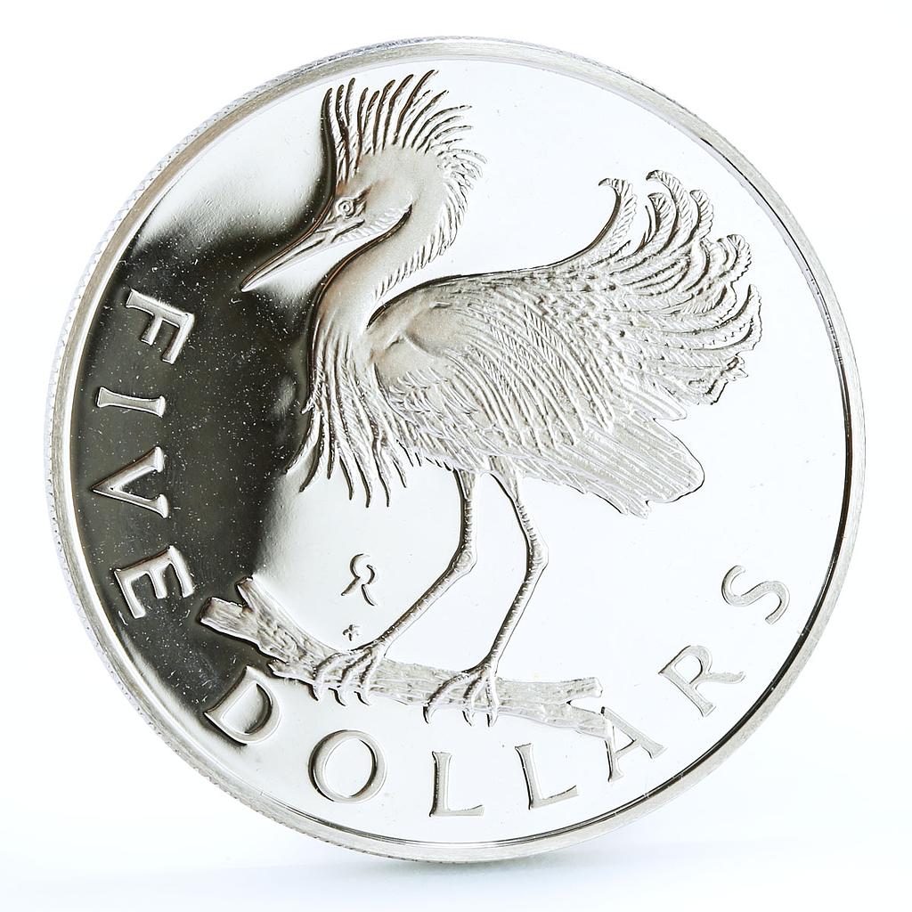British Virgin Islands 5 dollars Wildlife Snowy Egret Bird Fauna Ag coin 1979