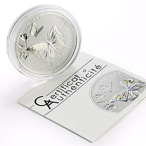 Cameroon 1000 francs Butterflies of Love Rose Flower hologram silver coin 2010