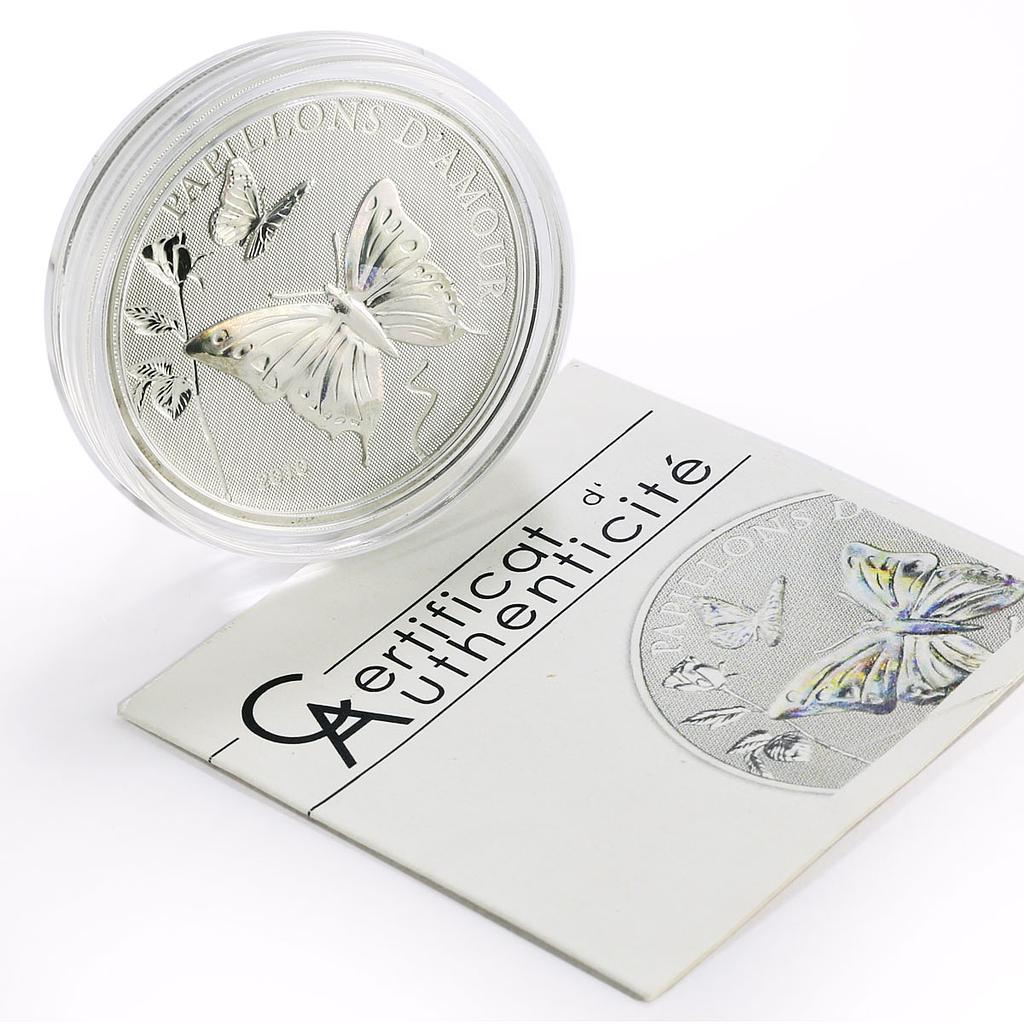 Cameroon 1000 francs Butterflies of Love Rose Flower hologram silver coin 2010