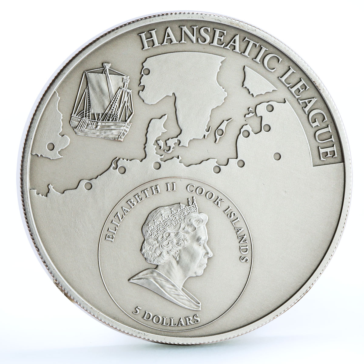 Cook Islands 5 dollars Hanseatic League Gdansk City Ship Clipper Ag coin 2010