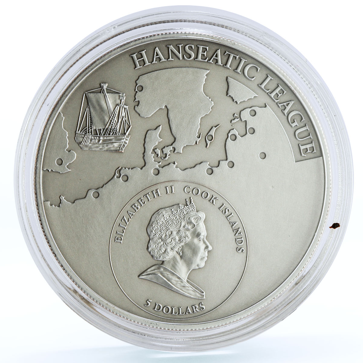 Cook Islands 5 dollars Hanseatic League Gdansk City Ship Clipper Ag coin 2010
