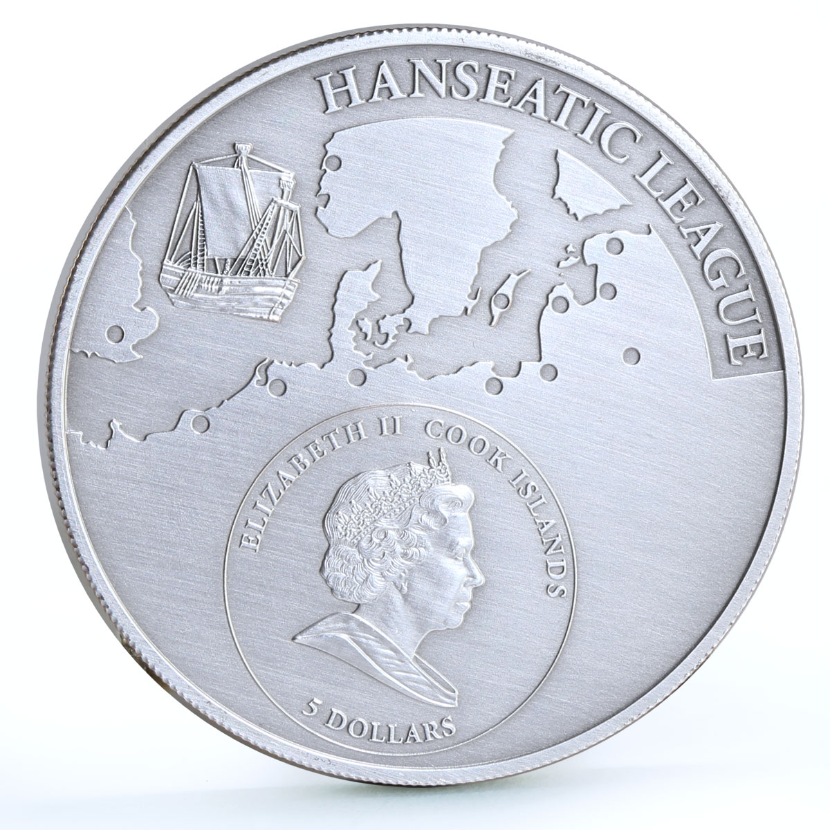 Cook Islands 5 dollars Hanseatic League Gdansk City Ship Clipper Ag coin 2010