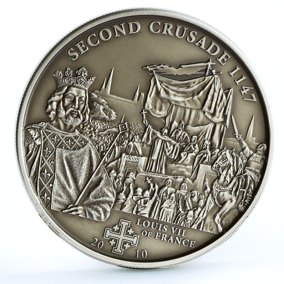 Cook Islands 5 dollars Second Crusade King Louis VII Knights silver coin 2010