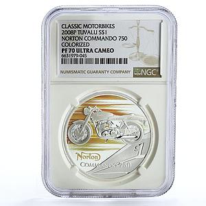 Tuvalu 1 dollar Classic Motorbikes series Norton PF70 NGC silver coin 2008